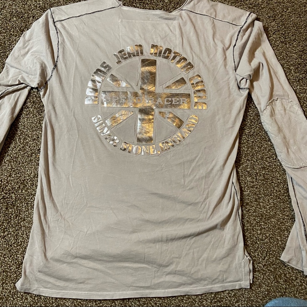 Robin’s Jean Motorcycle Speed Racer Long Sleeve Shirt Silver Stone England Men S